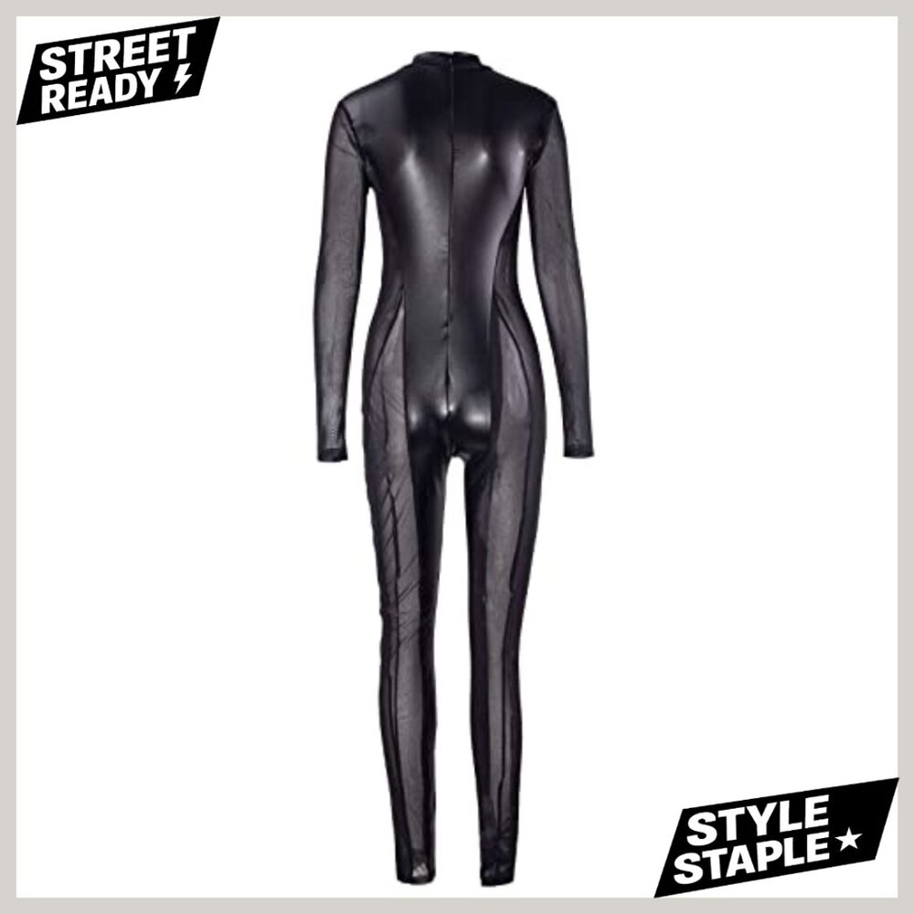 Large Mesh Patchwork Jumpsuit Long Sleeve Bodycon… - image 6